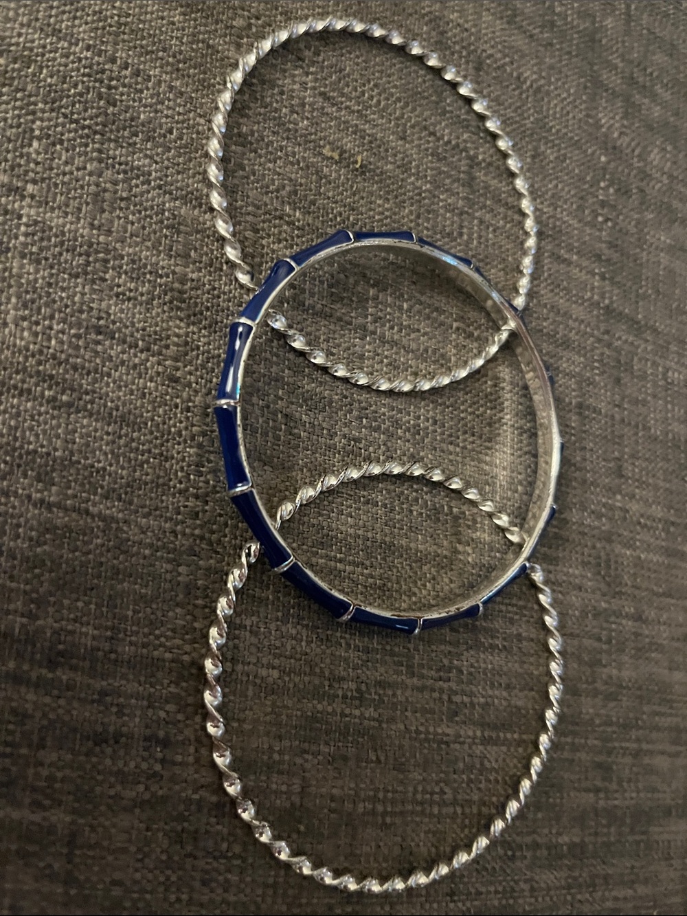 Talbots Silver-tone Bracelet Set with Navy Blue Enamel